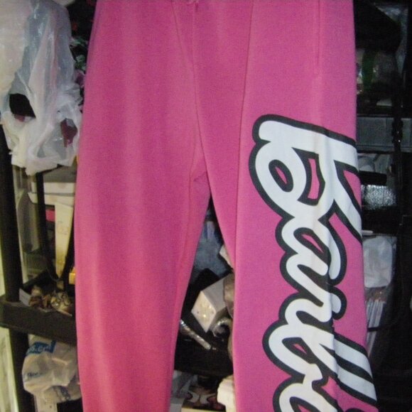 Barbie Sweatpants Joggers Hot Pink w/ White Logo Junior Women's Sizes New - Picture 14 of 16